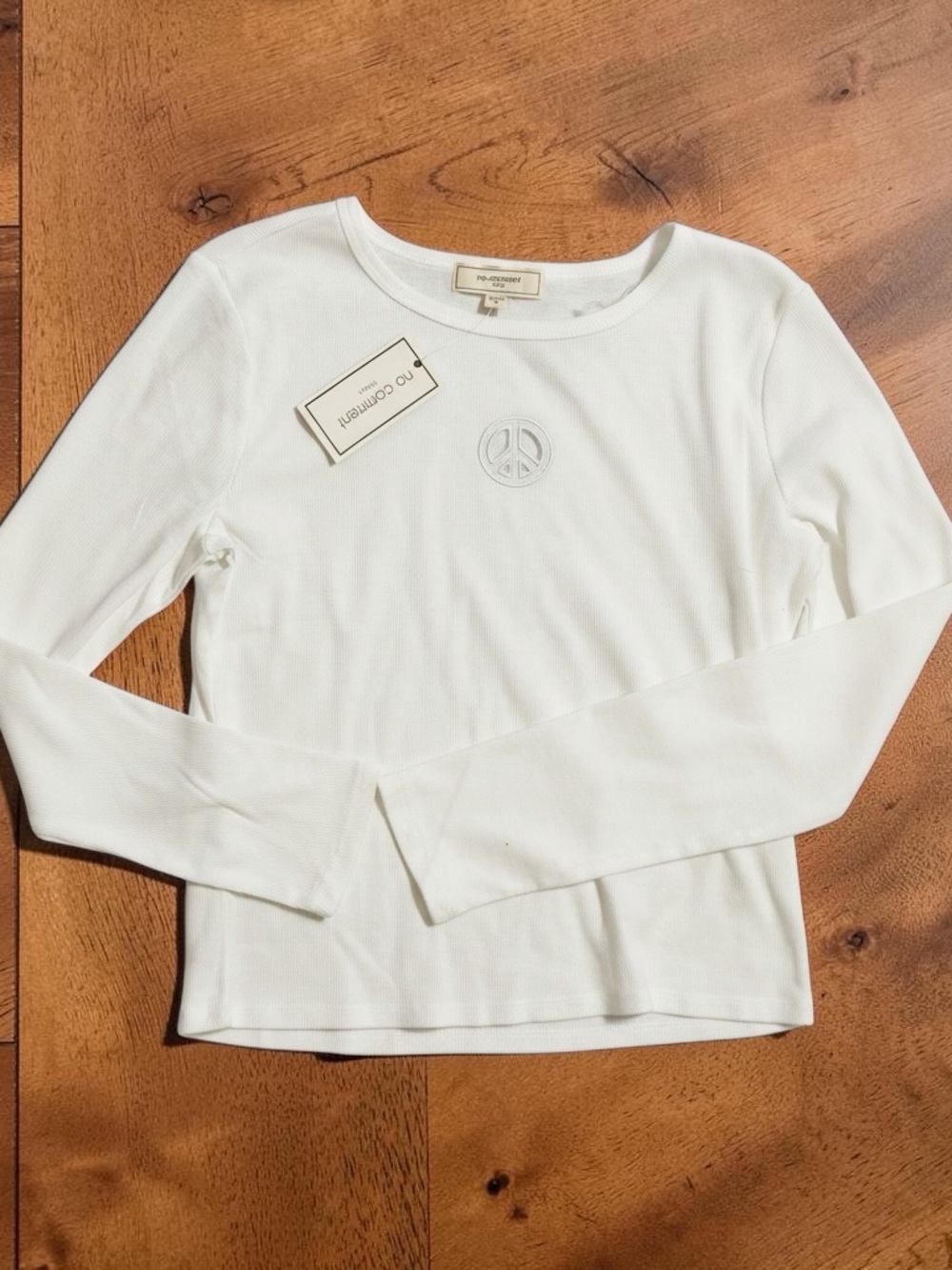 No Comment Peace Emblem Long Sleeve Top - White